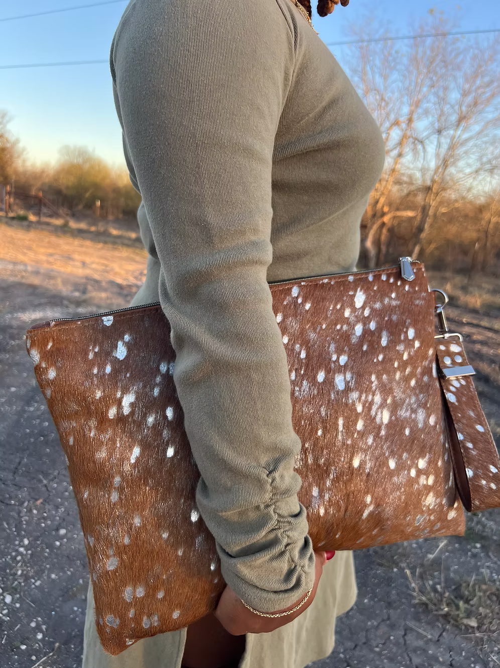 Top Zip custom color Oversized Cowhide clutch