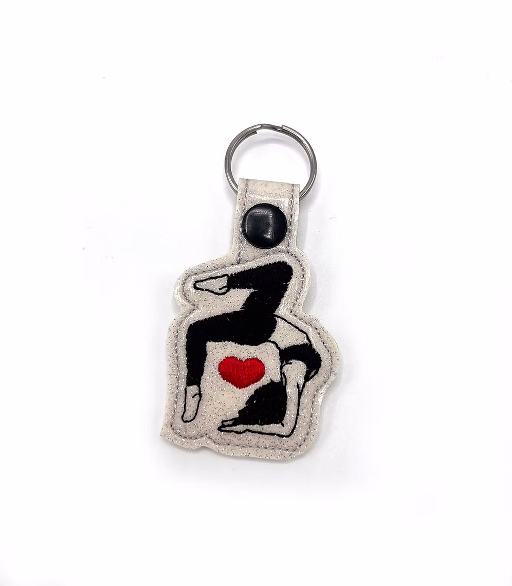 Yoga back bend keychain - White sparkles