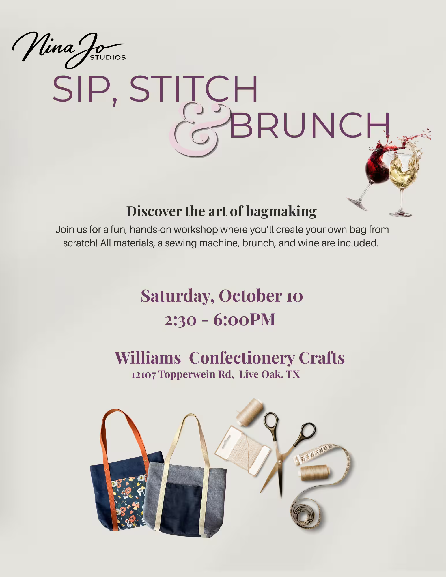 Sip, Stitch, & Brunch, October 10 at 2:30 pm